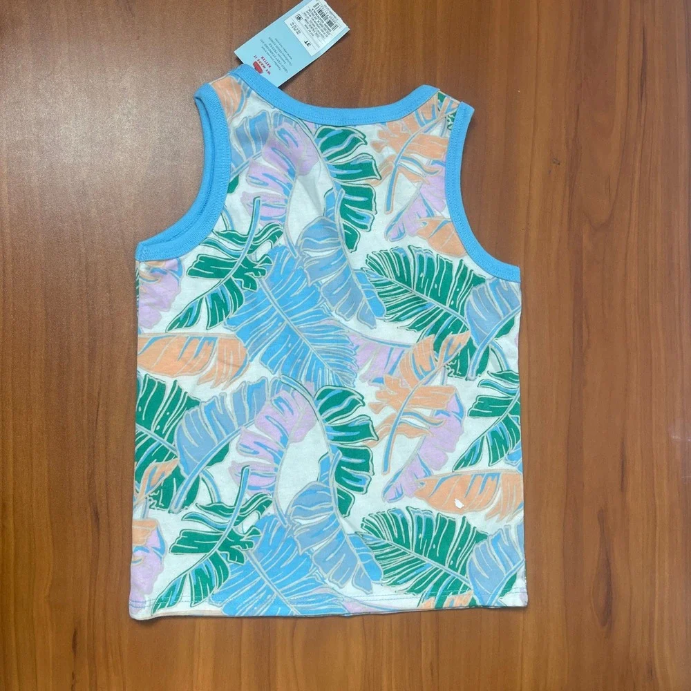 Cat & Jack Girls 3T Tropical Palm Leaf Tank Top and Bike Shorts Set NWT